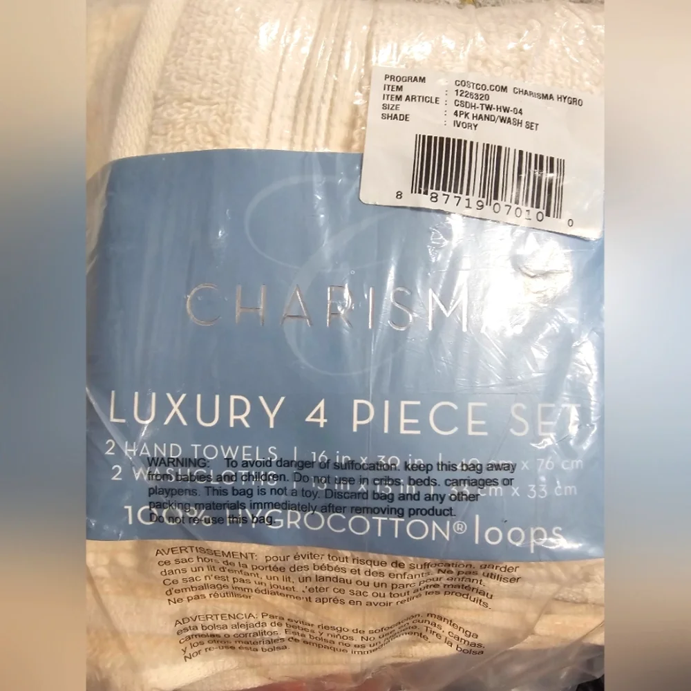 Charisma 4-Piece Luxury Towel Set in Ivory
